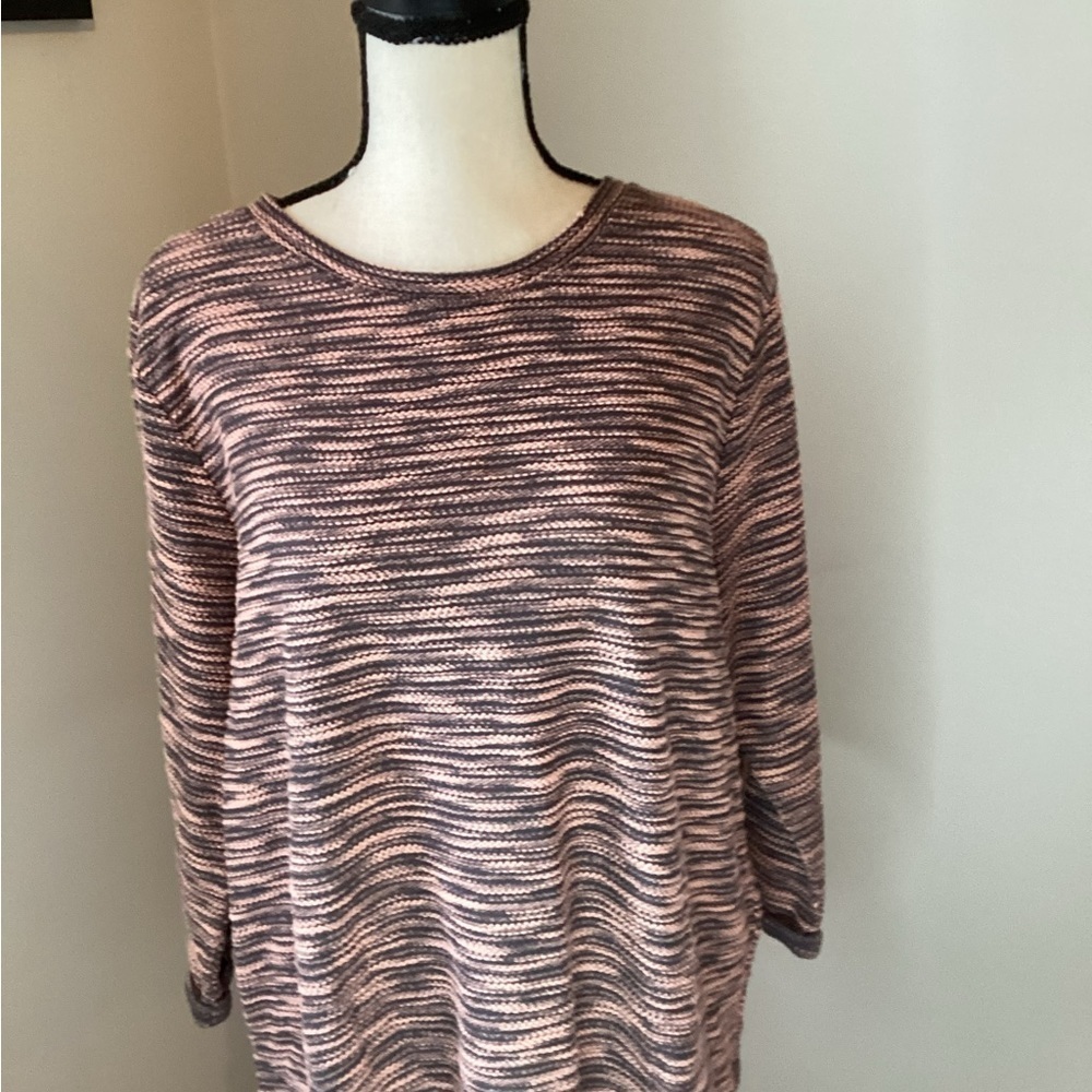 🔥SALE🔥 H & M Womens Gray & Pink / Peach 3/4 Sleeve Knit Shirt Top Blouse Size M